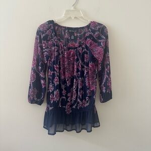 Women's Navy and Pink Paisley Top